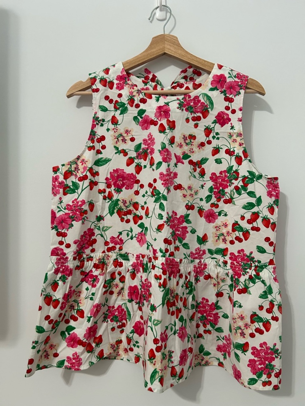 Ann Taylor Girls Floral & Cherry Peplum Dress in Pink and Red
